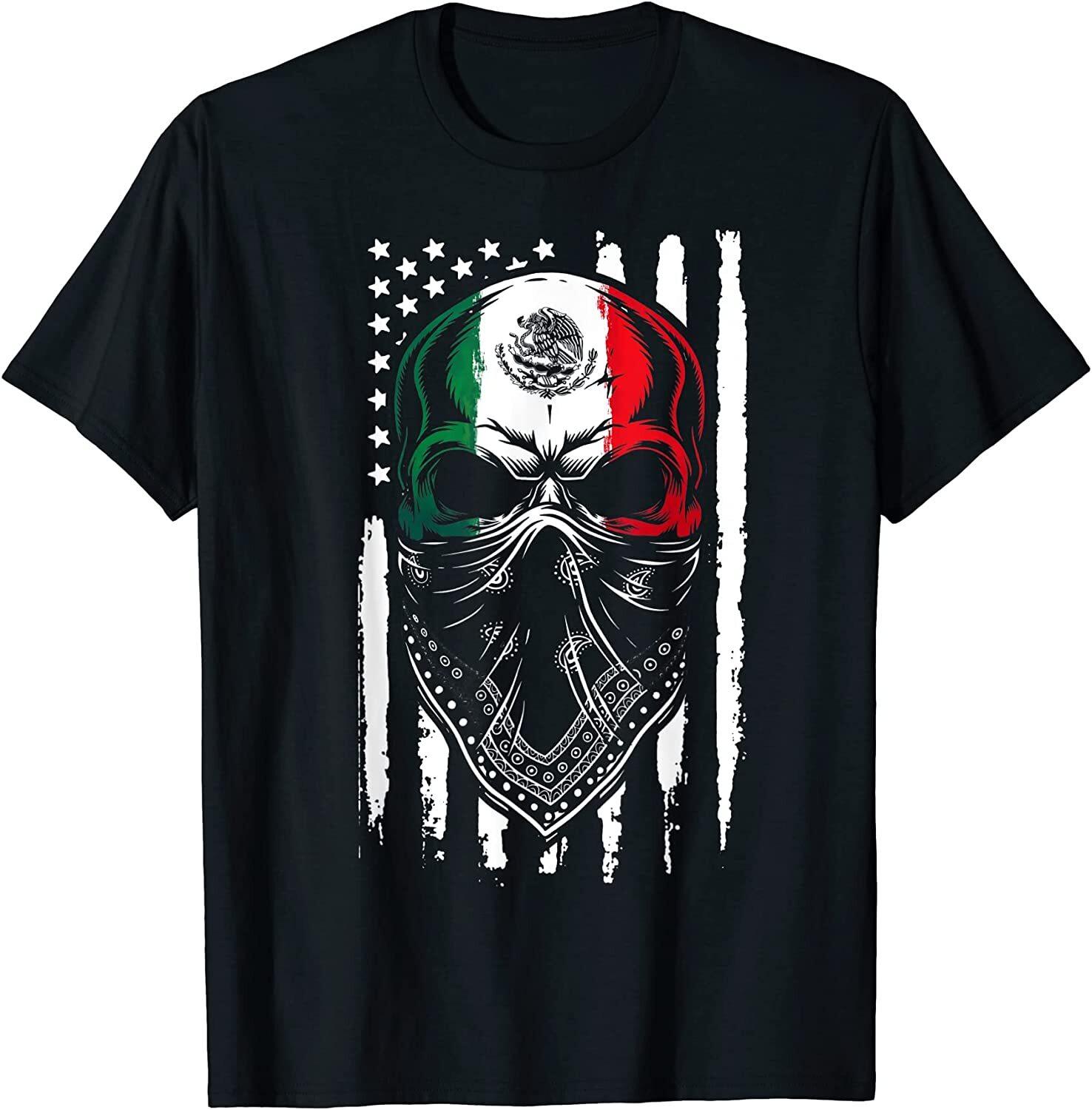 NEW LIMITED Skull Patriotic Mexican American Aztec Day of the Dead T-Shirt S