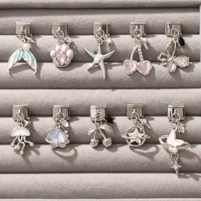 Y2K Creative Black Series Sun Moon Eye Heart Star Sunflower Cat Italian Charm Links Fit 9mm Stainless Steel Bracelet DIY Making