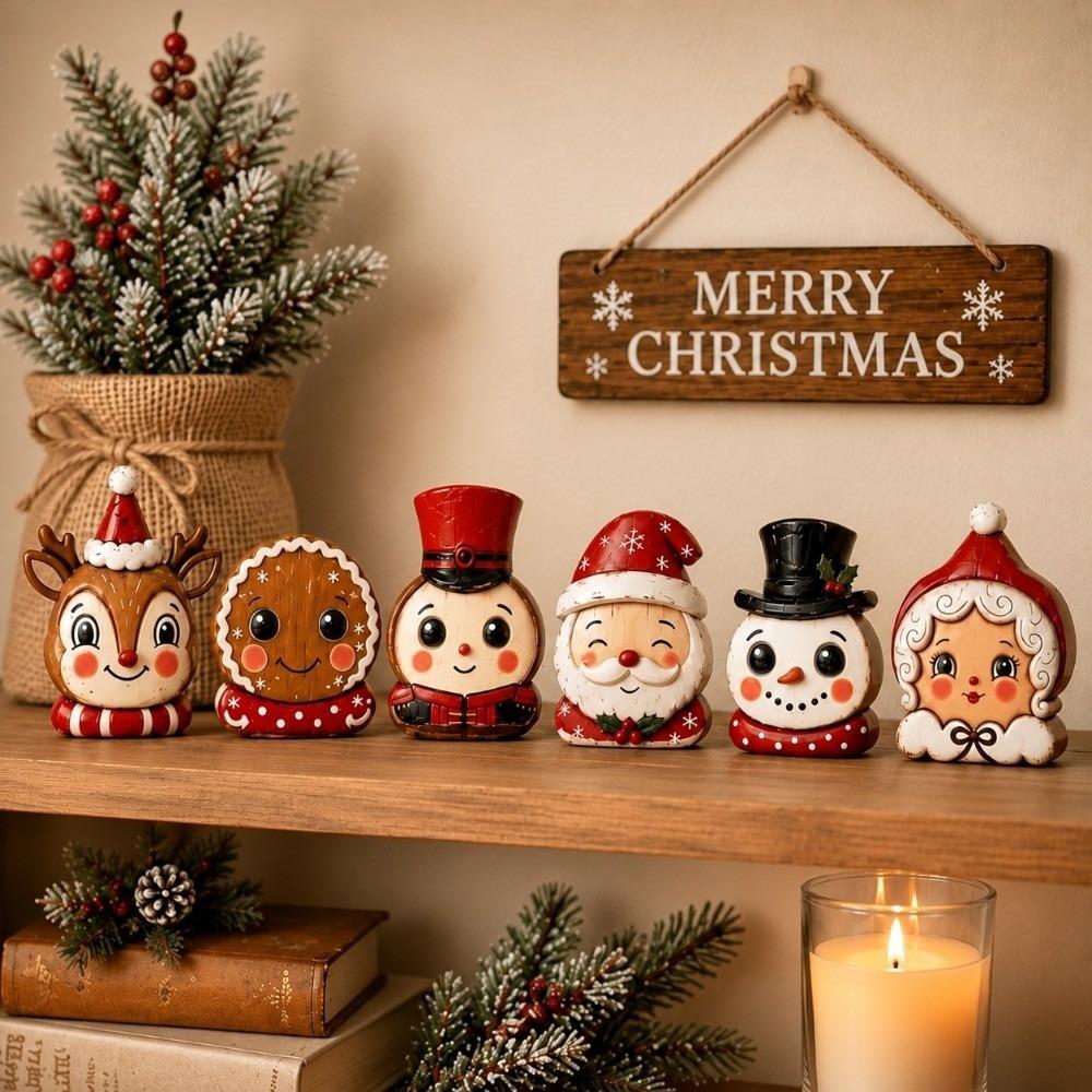 Snowman Christmas Tabletop Figure Wooden Freestanding Mantel Figure Mantel Decor
