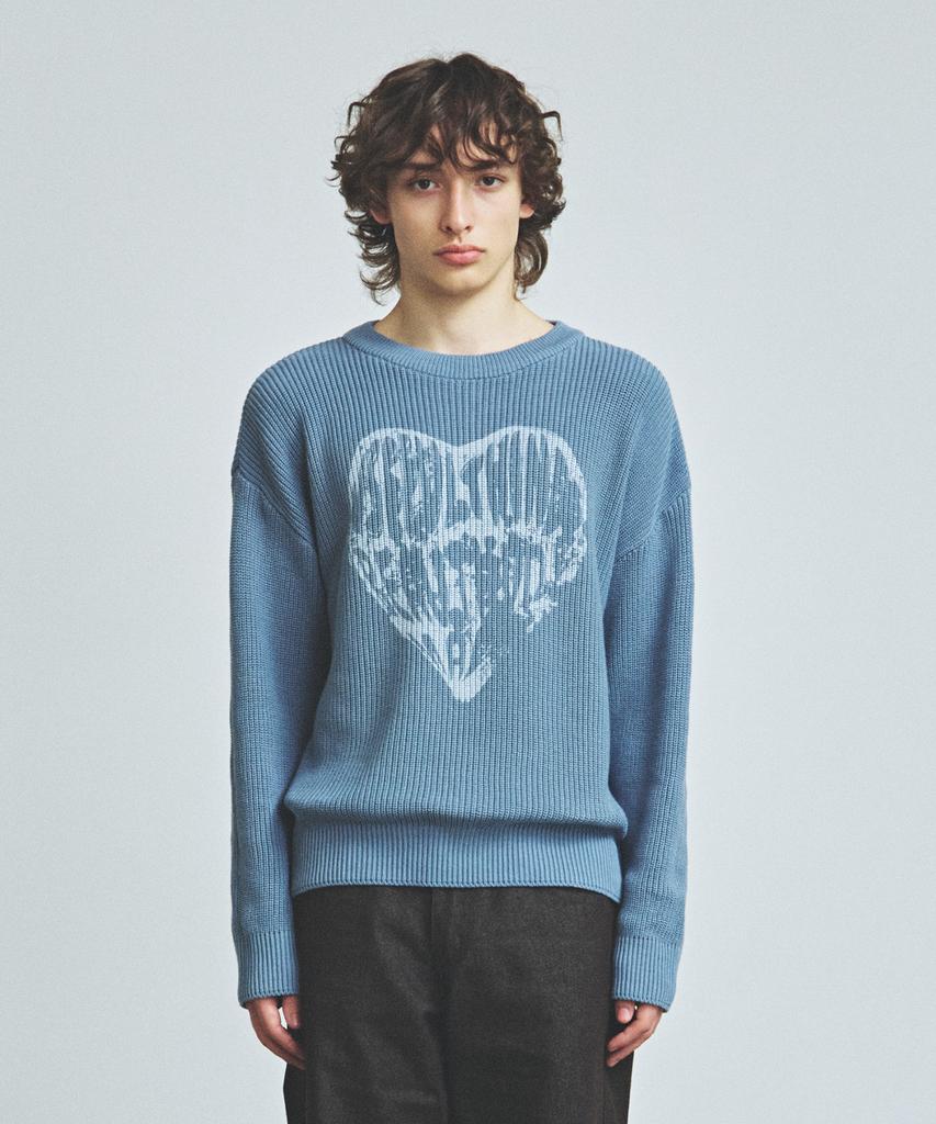 KNITTED Vintage Heart Round Knit Stone Blue