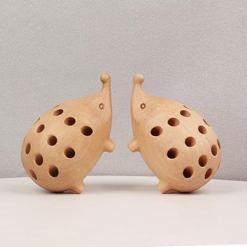 Nordic Hedgehog Wooden Pen Holder for Office or Kids' Room Decor