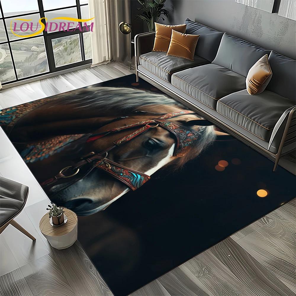 HD Koń Pentium Waleczny Rumak 3D Zwierzęcy Dywanik Dywan do Salonu Sypialni Domu Dekoracja Sofy, Dywanik Dziecięcy Antypoślizgowa Mata Podłogowa