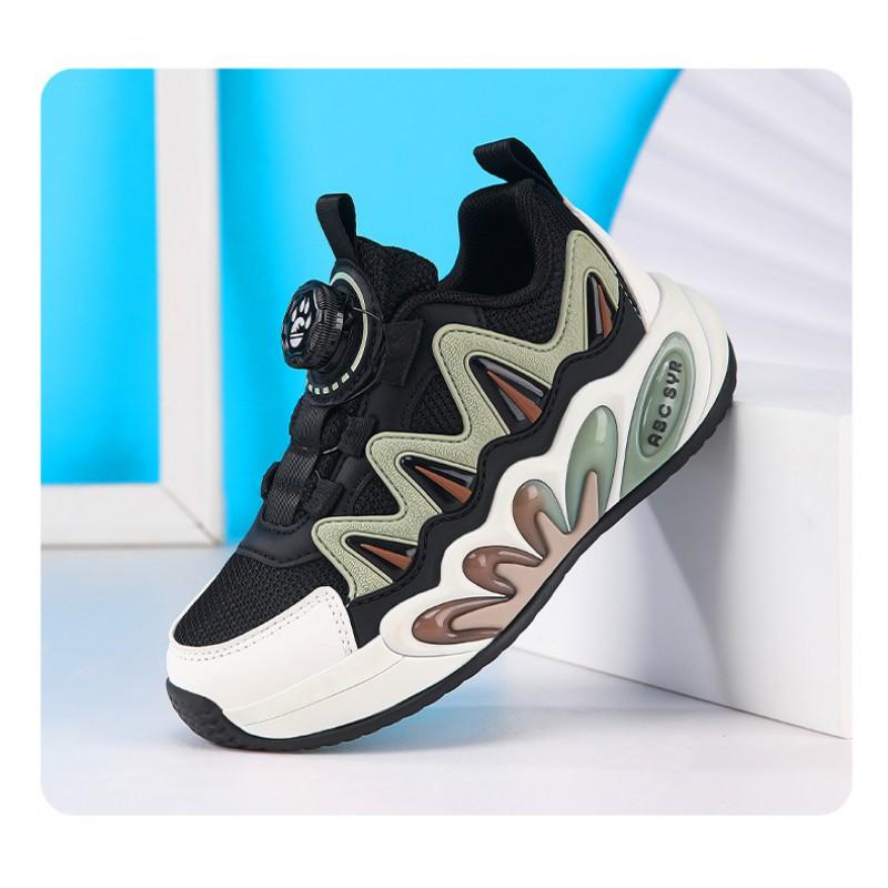 Boys Mesh Running Shoes With Rotating Hook-and-Loop Lightweight Breathable Sport Sneakers School Kids