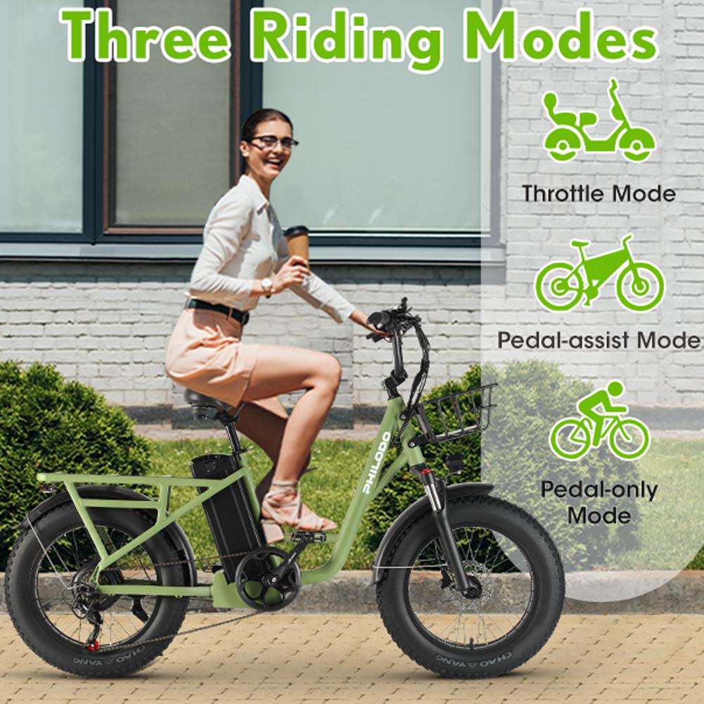 La PHILODO T1 è una bicicletta elettrica multifunzionale con una velocità massima di 25 km/h e una batteria da 48V 20Ah.