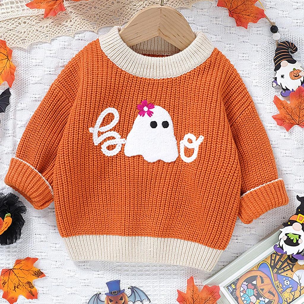 Halloween Sweaters Baby Boy Girl Pumpkin Knitted Sweater Kids Fall Winter Warm Cute Pullover Sweatshirt
