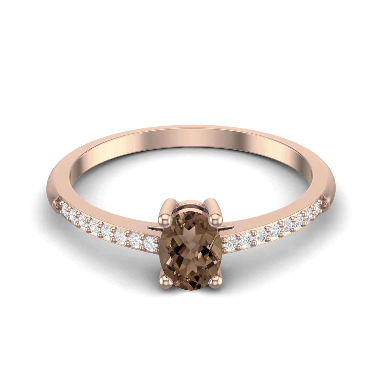 

2.2 Ctw Oval Smoky Quartz 925 Sterling Silver Rose Vermeil Solitaire Women Engagement Ring 7 ярко-розовый