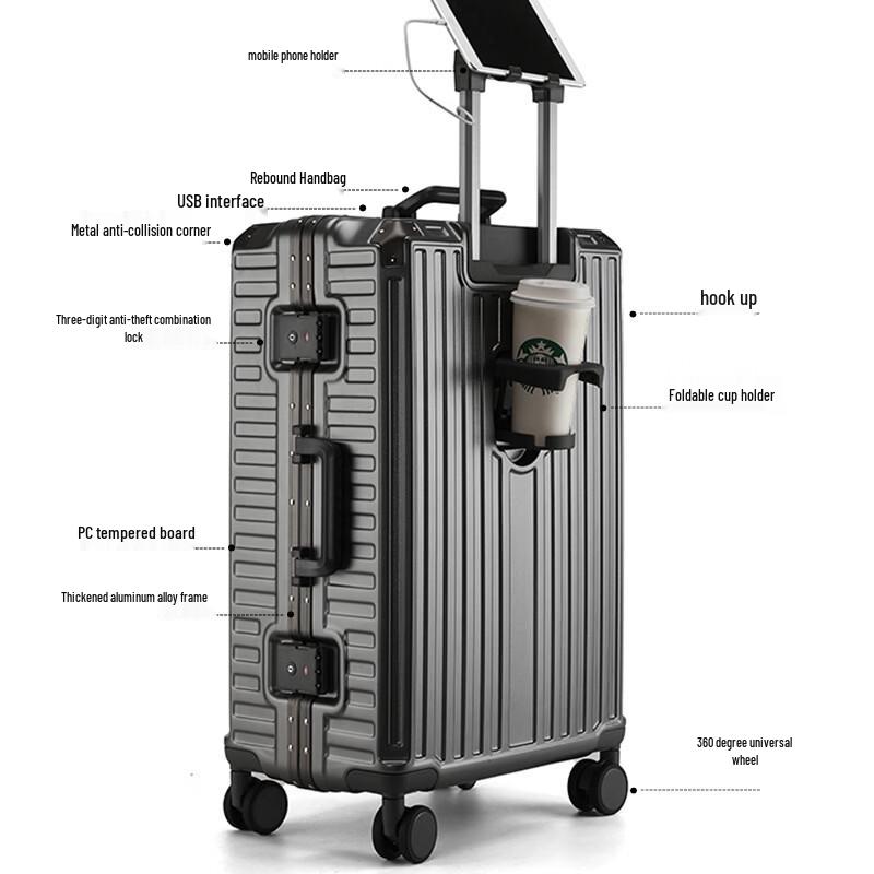 YISHIDUN Aluminum Frame PC Hardshell Spinner Luggage