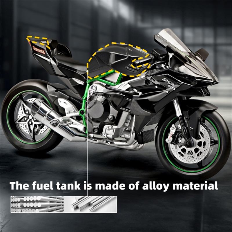 Modellino di Moto da Corsa in Lega Kawasaki H2R 1/9 Diecasts Metallo Modello di Moto da Pista Sportiva Suono e Luci con Spray Giocattoli Regali per Bambini