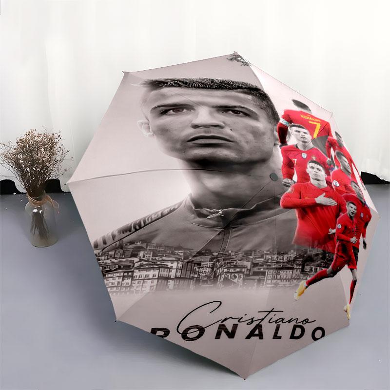 1 PC Automatic Folding Umbrella - CR7 Cristiano Ronaldo Pattern, Portable & Foldable Design with 8 Ribs, Christmas Birthday Gifts