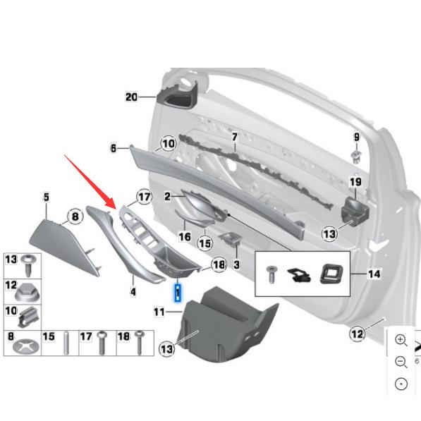 51417225877 Front Left Power Window Switch Trim Gray for BMW 5 Series F18