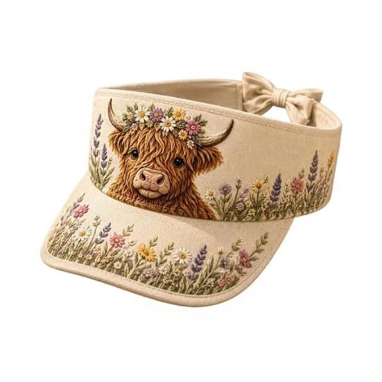 Retro Style Sun Hat, Rustic Highland Cow Floral Print Summer Hat, Lightweight Empty Top Hat for Spring Summer Outdoor Activities Morning Walks