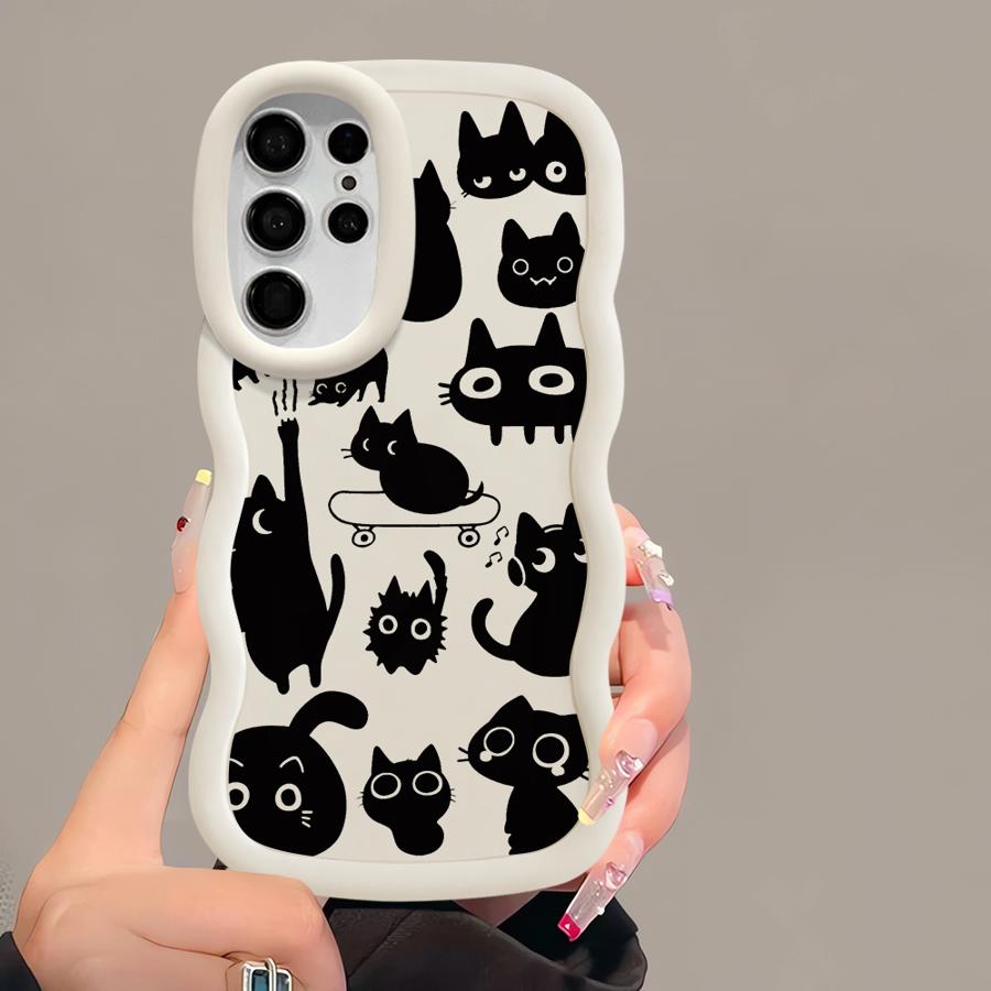 Case for Samsung Galaxy S21 S25 S24 A26 S22 Ultra S23 Plus A25 S20 FE Soft Phone Cover A35 A36 A34 A24 A55 A54 Black Cat Cartoon