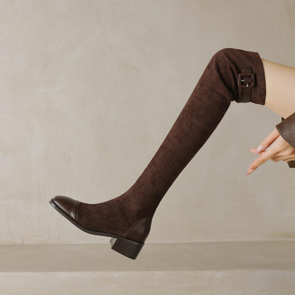 Krazing Pot Flock Autumn Winter Shoes Thick Heels Size 43 Long Boots Black Brown Stretch Over-the-knee Boots