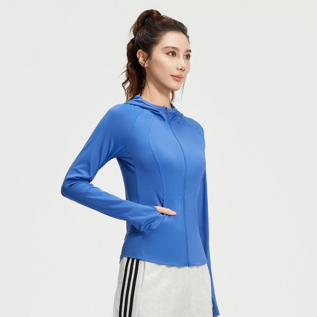 Juyitang Women's Slim Fit Hooded Sports Jacket with Pockets - New Style, Breathable & High Elastic