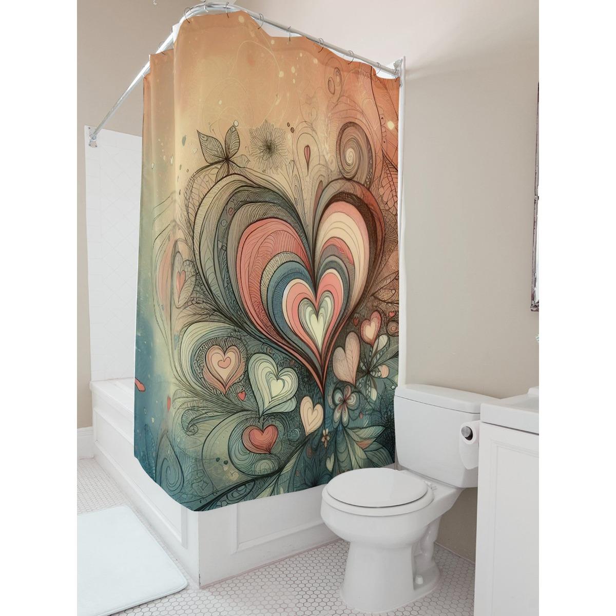 

Whimsical Heart Art Shower Curtain For Bathroom Decoration W60H190(CM)-1 Pcs
