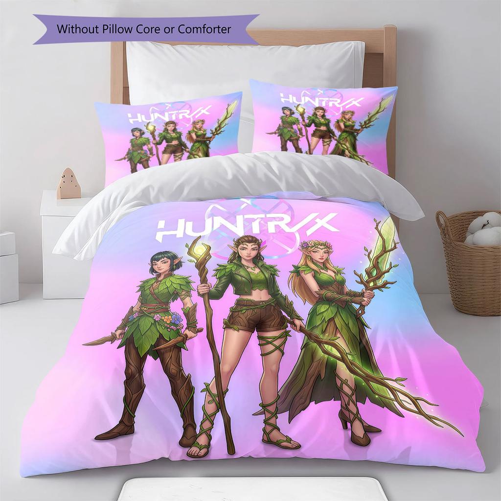kpop hunter Pattern Bedding Quilt Set Quilt Cover Pillowcase Home Decoration Birthday Gift (1 * duvet cover + 2 * pillowcase, without core)