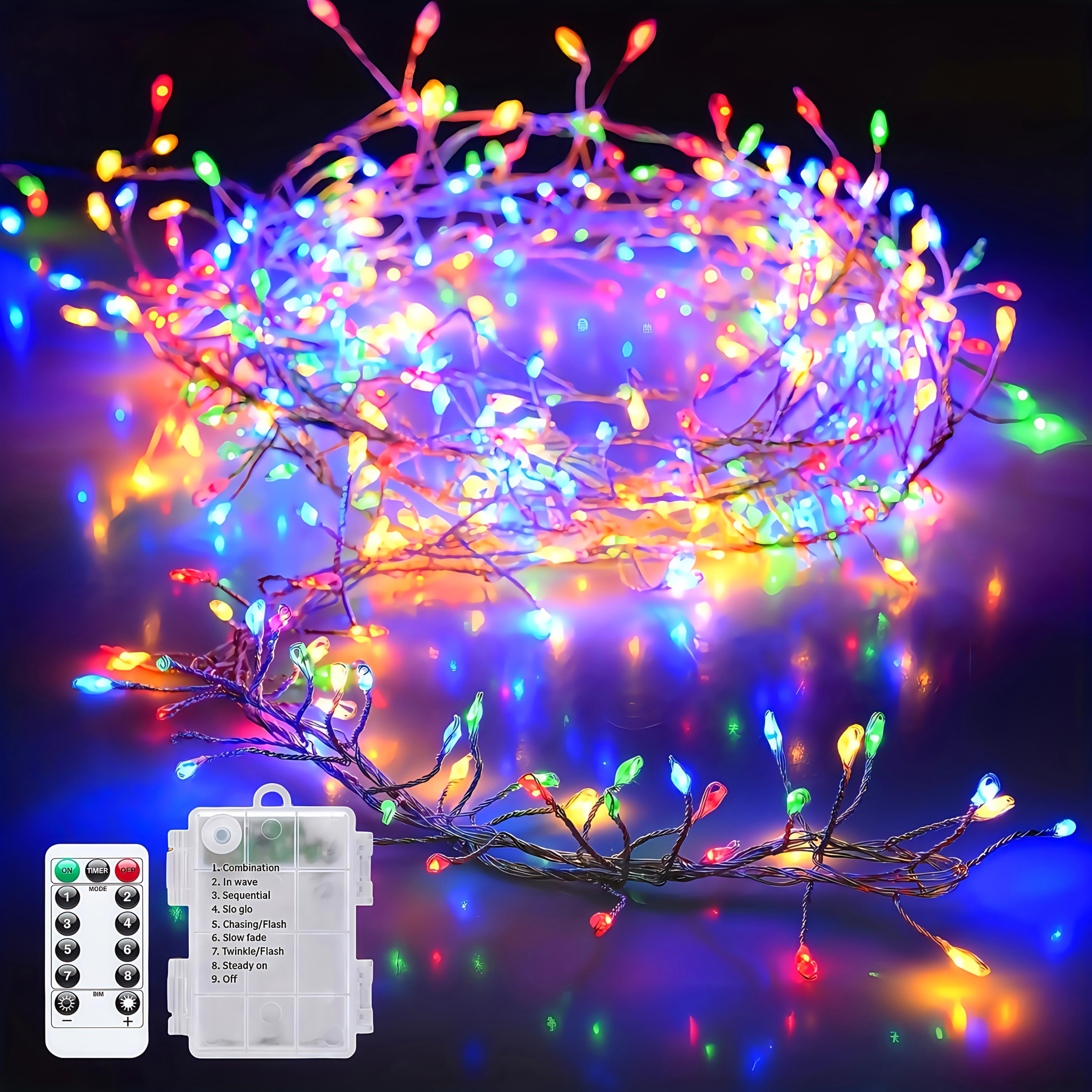 

Гирлянда, светодиодные лампы, 8 режимов, с пультом дистанционного управления и таймером, на батарейках, для использования в помещении/на улице, классическое декоративное освещение. 150cm/50LED разноцветный