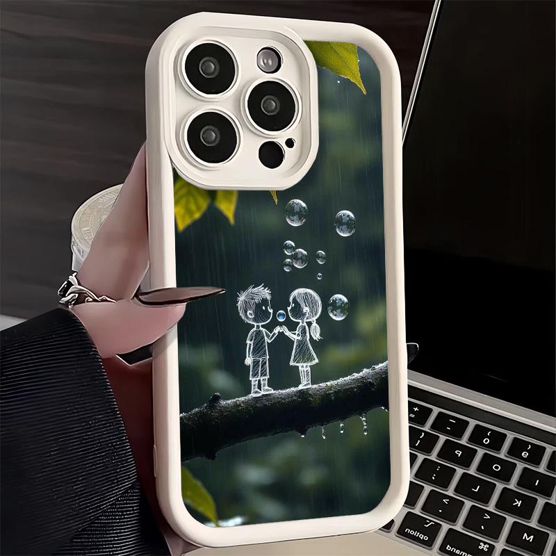 Phone Case for iPhone 17 Air 16E 15 16 Pro Max Nature Cute Child Painting Style Cover 14 Plus 13 12 Mini Soft Shell Silicone Fun