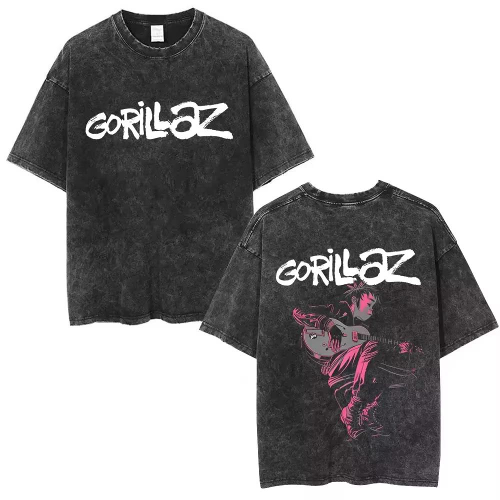 Gorillaz The Now Now Album T-shirt Men Women Cotton Vintage Washed Graphic Print Short Sleeve Oversized Streetwear Retro Top