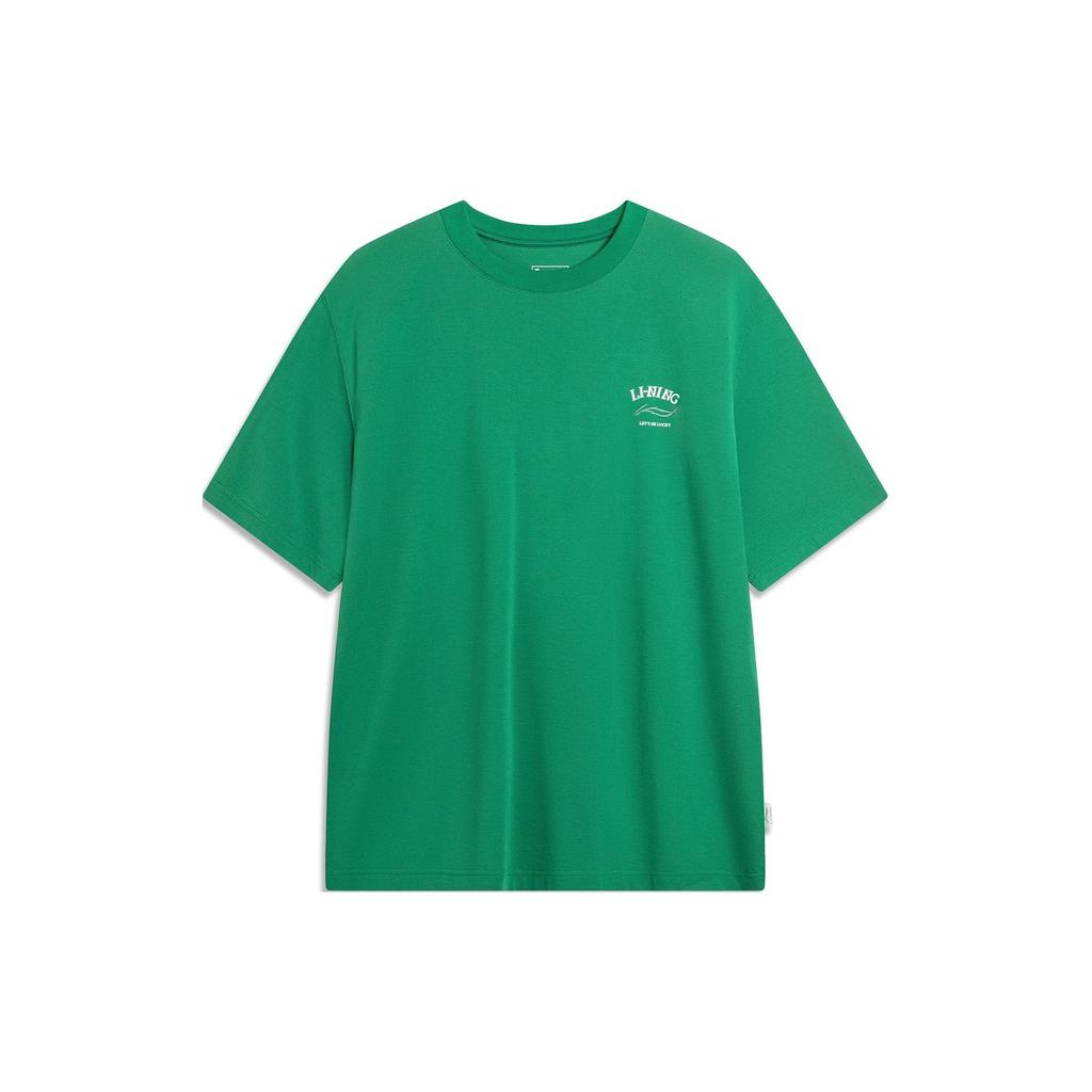 Li Ning Chinese Culture Series Letter Print Round Neck Pullover Short Sleeve T-Shirt Men Tops Crisp-Green AHSU317-7