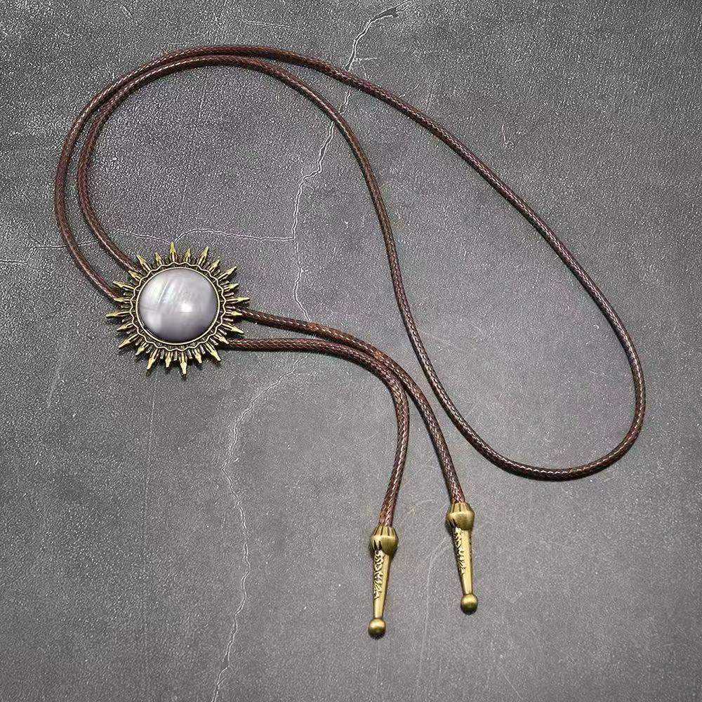 Retro Men's Bolo Tie with Resin Jade and Alloy Choker Cord