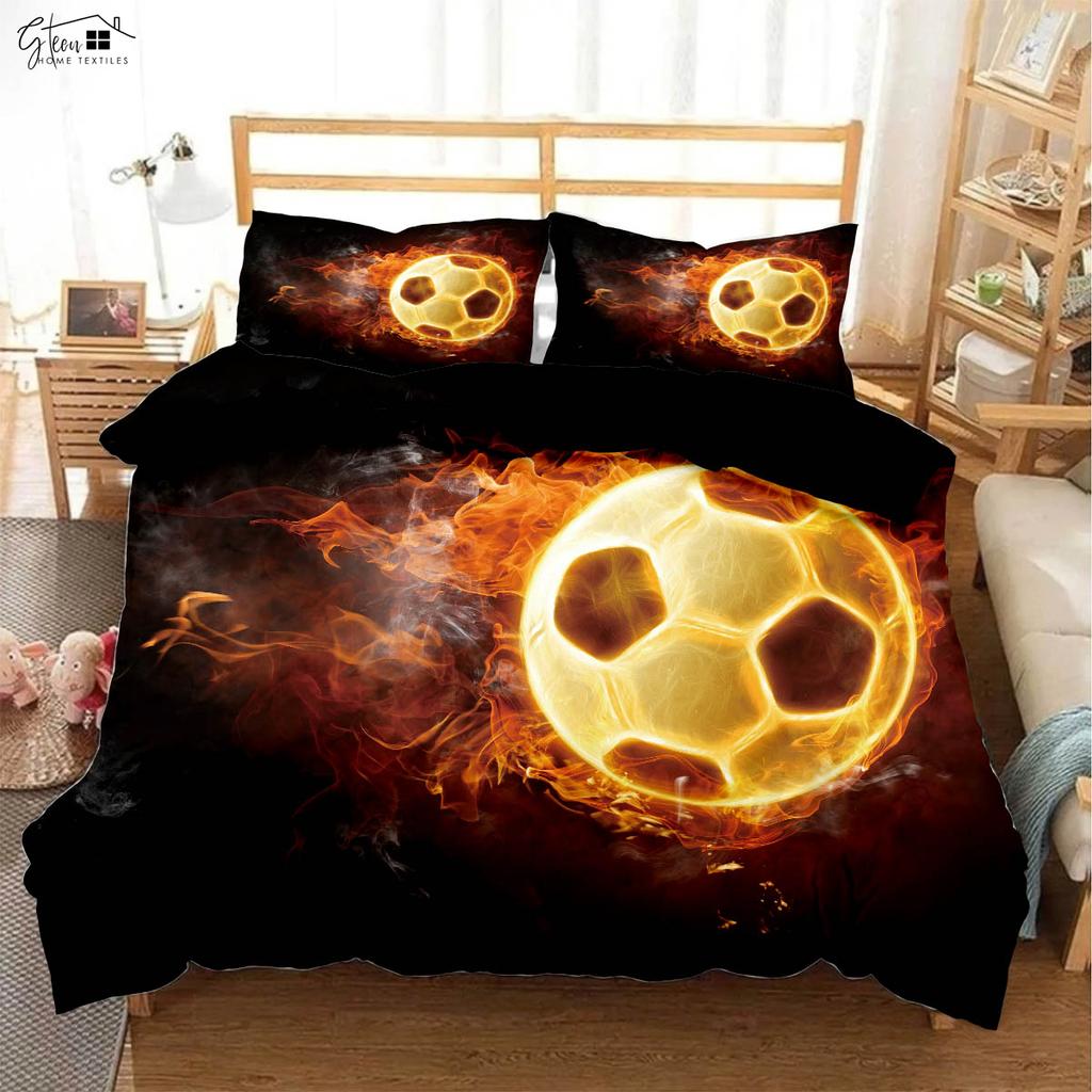 Cool Football 3d Stereo Printing Quilt Cover Pillowcase Children's Room Bedding Set 100% Polyester 3 Pieces Can Be Customized