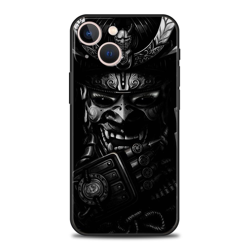 

Samurai Oni Mask For iPhone 11 12 13 15 16 14 Pro Max Phone CaX XR XS 7 8 Plus 2020 Luxury Black Soft Silicone Cover Funda iPhone 14 Plus