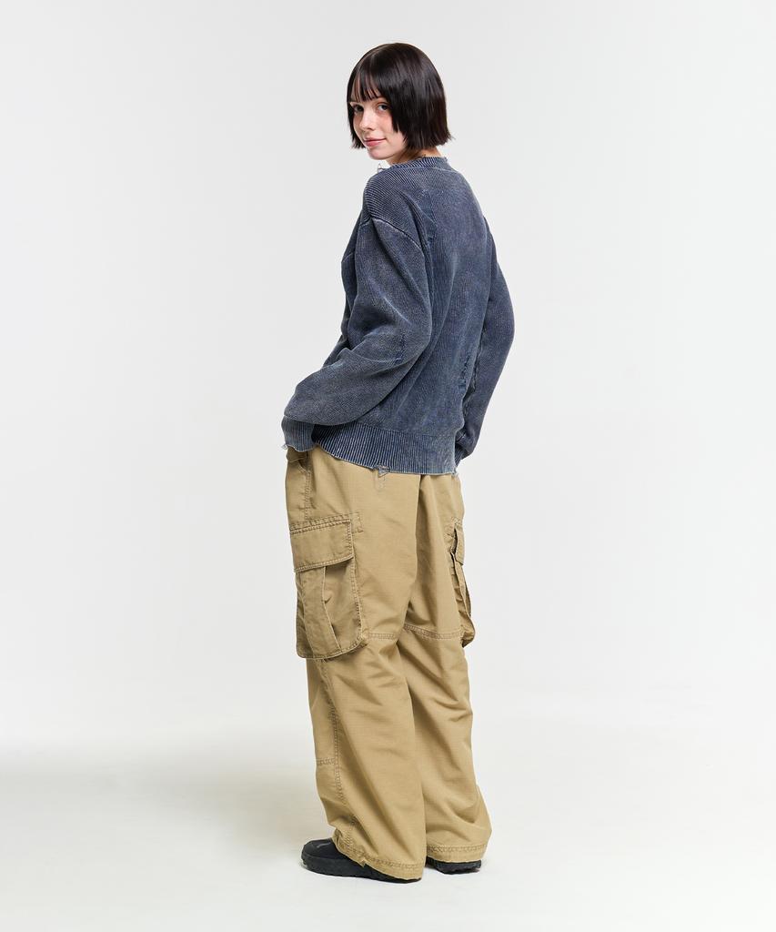 Aeca Washed Destroyed Cardigan-Navy