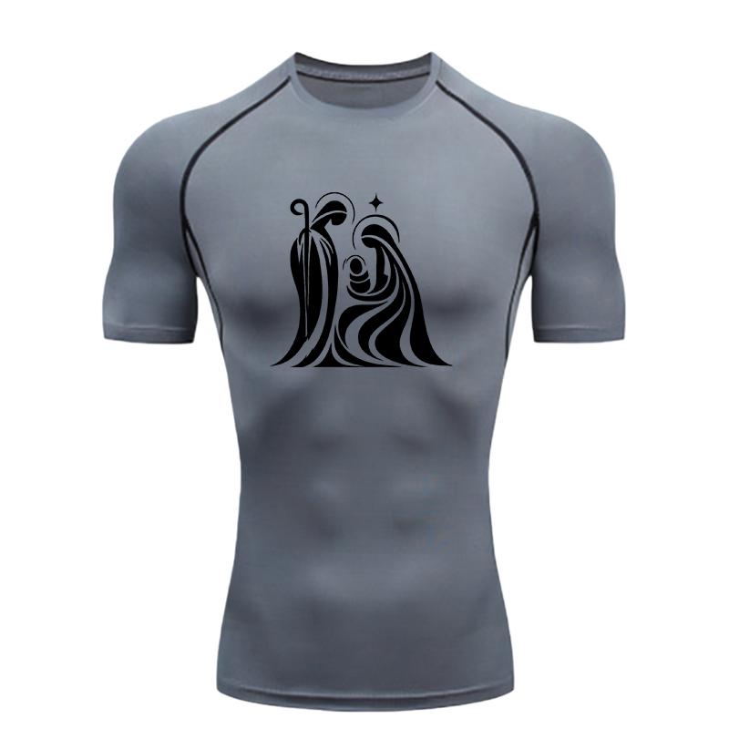 Nativity Scene  Men's Sports T Shirt Training Fitness Gym Jogging Running Compression Shirts Tight Elastic Breathable