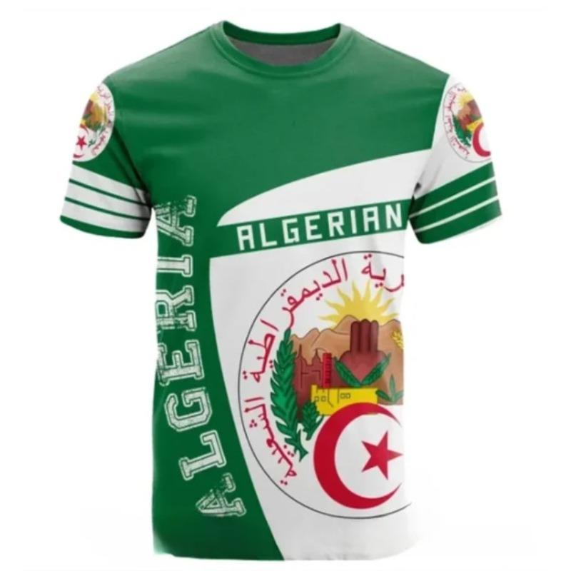 

Men s 3D Printed Street Fashion T-Shirt Algerian flag print Short Sleeve O-Neck Pullover casual top 6XL