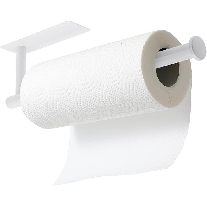 Theaoo Paper Towel Holder - Under Cabinet Paper Towel Holder for Kitchen, Adhesive Paper Towel Roll Rack for Bathroom Towel, Wall Mounted Matte Black