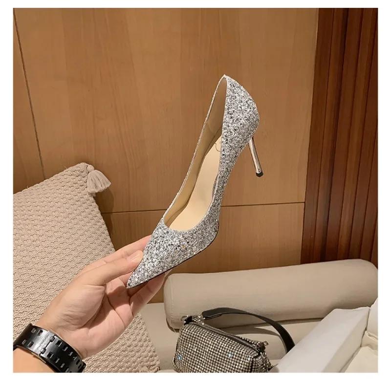 Fashion New Fashion High Heels Women Wedding Shoes Bride Gold Heels Luxury Designer Elegant Party Sandals Dress Sexy Silver Heels
