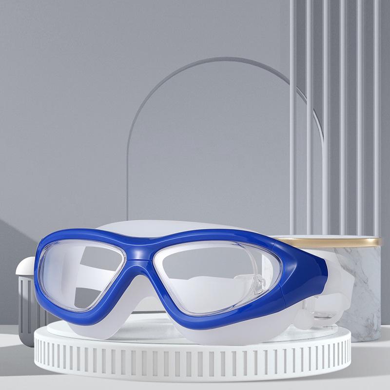 

High-End Unisex Plano Waterproof Anti-Fog Adult Swimming Goggles with Large Frame (Model 9100)