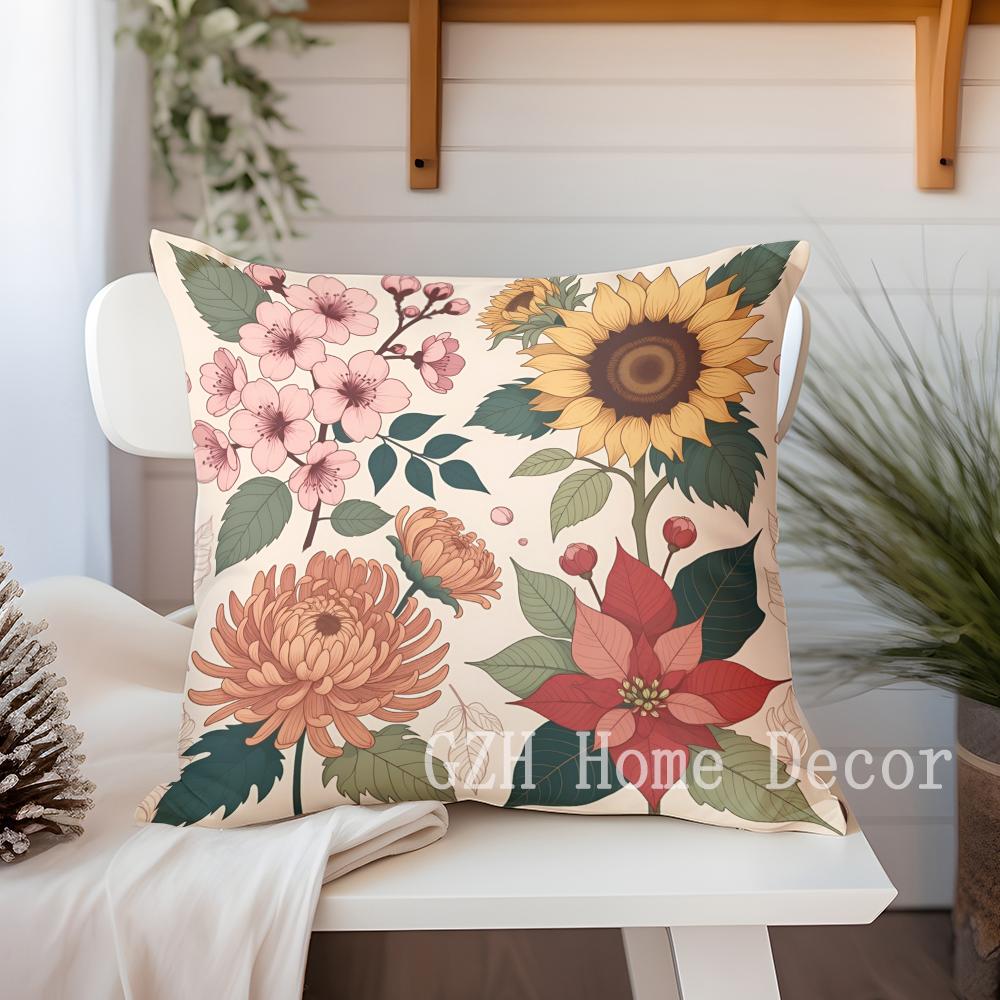 Colorful Floral Pattern Throw Pillow Covers For Home Pattern Cushion Cover Suitable For Sofa Bedroom Car Pillow Cover