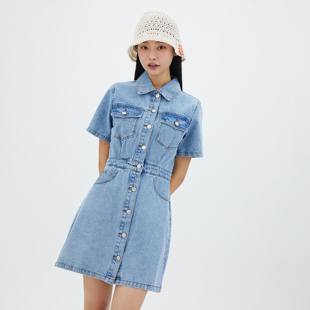 LAP Kurzarm Hemdkleid Mini Denim Kleid Ar2Do460