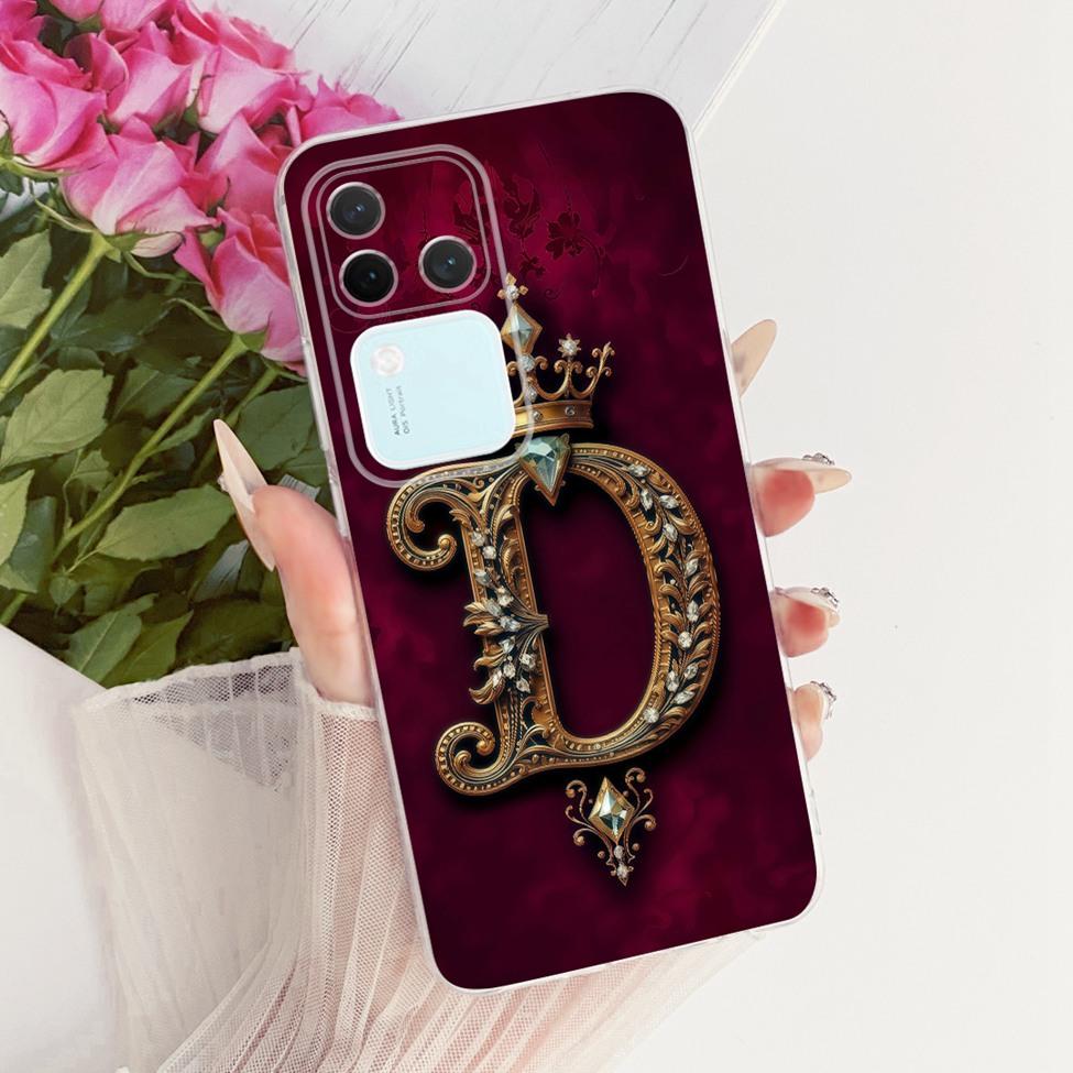 Für Vivo S18Pro V2344A Hülle Für Vivo S18 Pro Abdeckung Transparent Luxus Krone A-Z Buchstaben 2D Flaches Muster Weiches Gehäuse