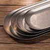 Serviertablett aus Edelstahl Retro Japanischer Stil Ovales Dessertteller für Camping Rustikaler Handtuchhalter Geschirr für die Heimküche Schwerlast Metallplatte