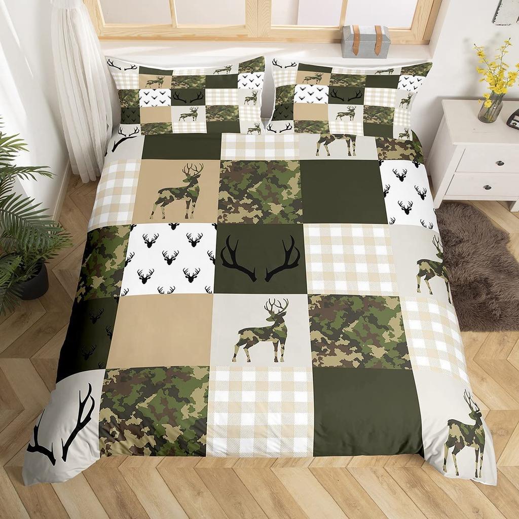 Deer Hunting Bedding Set Queen American Flag Duvet Cover Queen Size For Boys Teens, Room Decor Full Size With 2 Pillowcases