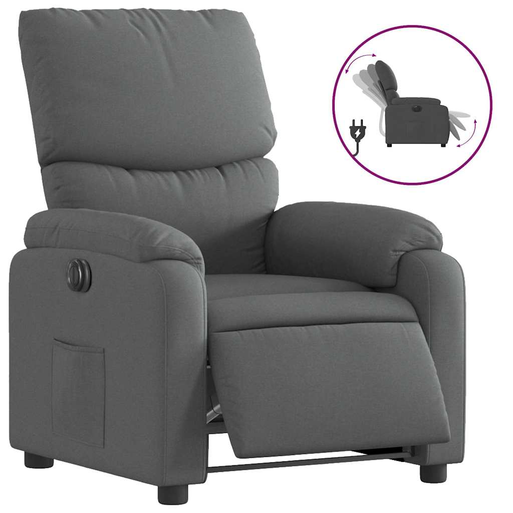 Electric Recliner Chair Dark Grey Fabric