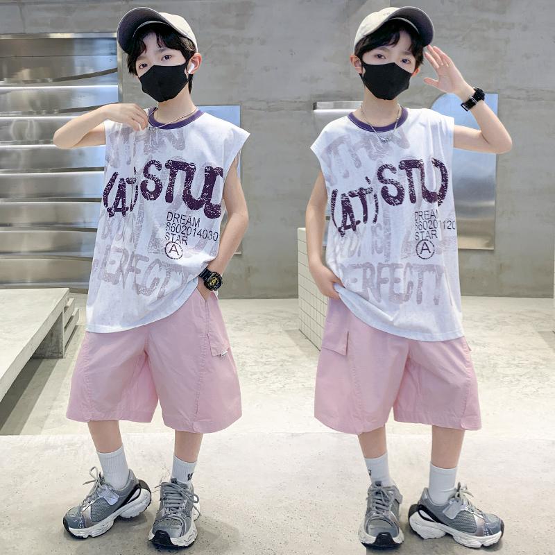 Boys' Summer Dress Set 2026 New Summer Mid to Large Children's Clothing Rascal Handsome Boys' Sleeveless Tank Top Thin Summer Style Trendy