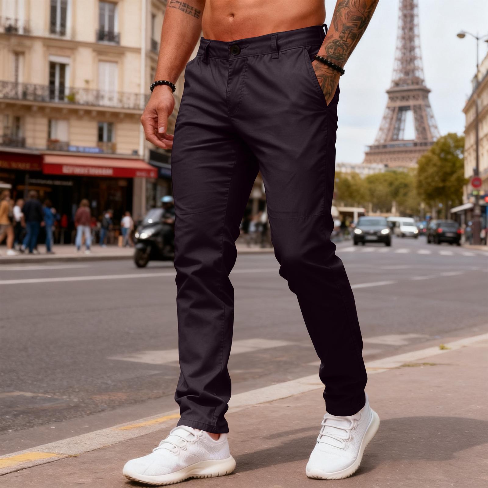 

Мужская мода Персонализированные Повседневные Однотонные Брюки с Пуговицами и Множеством Карманов Спортивные M