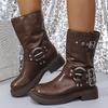 Fashion Punk Style Platform Ankle Boots Women Fashion Belt Buckle Thick Bottom Knight Boots Women Slip On Pu Leather Motorcycle Booties