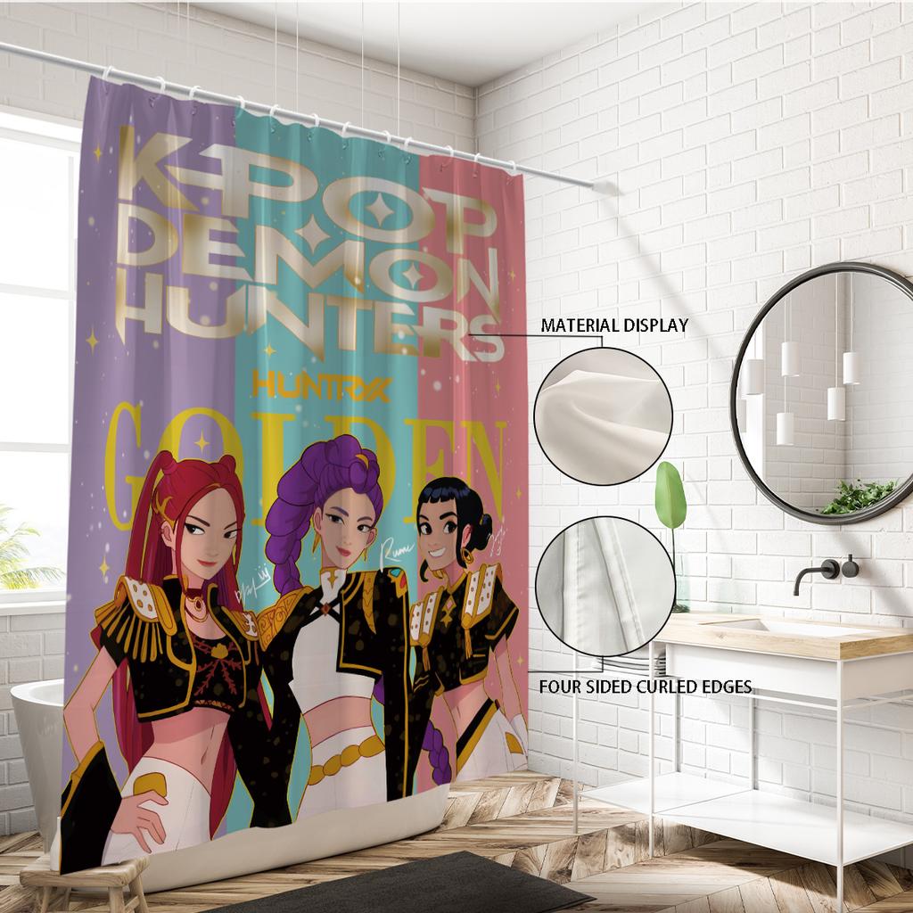 1 st K-Pop Demon Hunters Tryckt Vattentät Duschdraperi Sekretess Hängande Gardiner med 12 Krokar Flera Storlekar Maskintvättbar