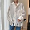 Shirts Men Handsome Lapel Blouse Vacation Hollow Out Sexy Fashion Clothing Long Sleeved Shirts