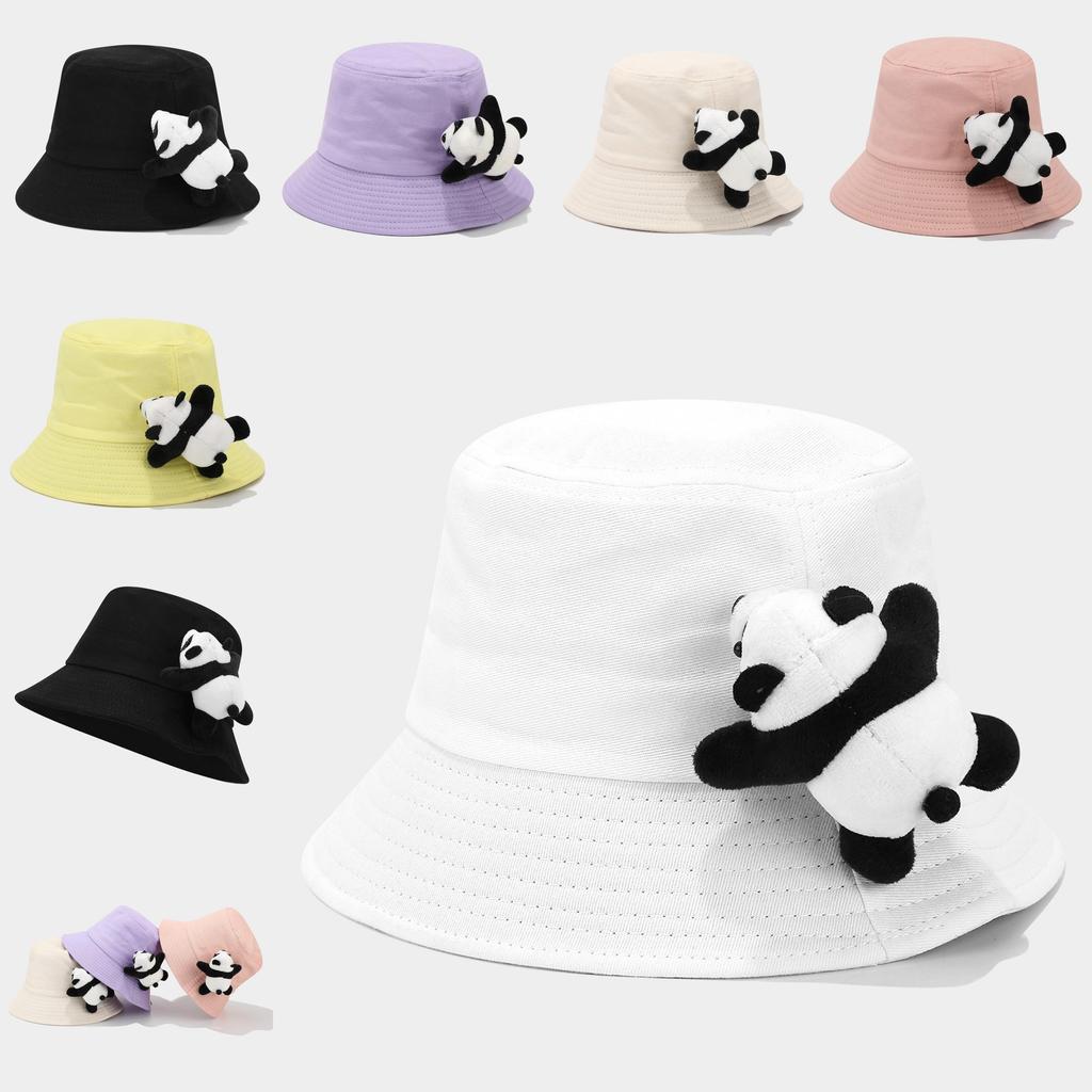 Childrens Cotton Sun Hat With Plush Panda Decoration For Summer Outdoor Play
