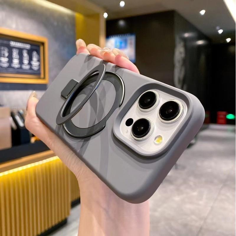 Liquid Silicone Phone Case With Magnetic Mount Stand IPhone 16 Pro Max 15 14 13 Series Soft TPU Cover Anti-Slip Shockproof