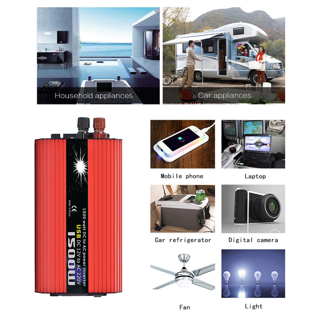 Solar Power Inverter Modified Sine Wave Power Inverter 2000W DC 12V to 220V 240V AC Power Inverter Dual USB Port for RV