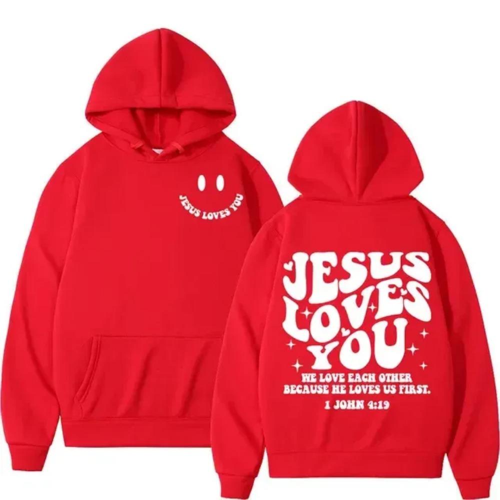 Jesus Loves You Double Sided Print Hoodies High Street Fashion Oversized Pullovers Men Women High Quality Vintage Sweatshirts