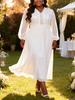 Weißes Spitzen-Chiffon-Kleid für Damen in Übergröße mit V-Ausschnitt, Fledermausärmeln & taillierter Taille für Hochzeiten oder Partys