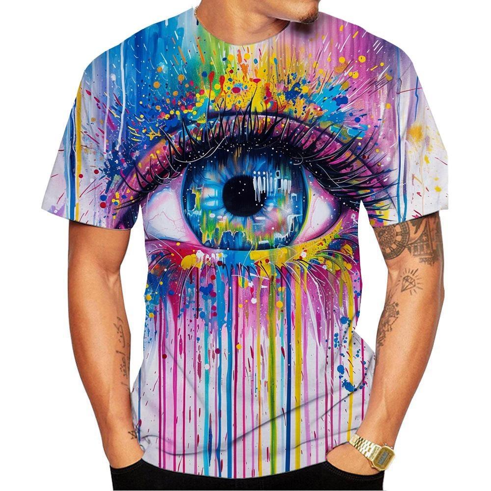 2024 New Fashion Men's and Women's Crew Neck 3D HD Printed Eye Pattern T-shirt Street Style Unisex Kids Fashion Top 100-6XL